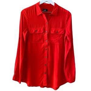 Dotti Orange Red‎ 100% Viscose Lightweight Long Sleeve Button Down Blouse Size 8